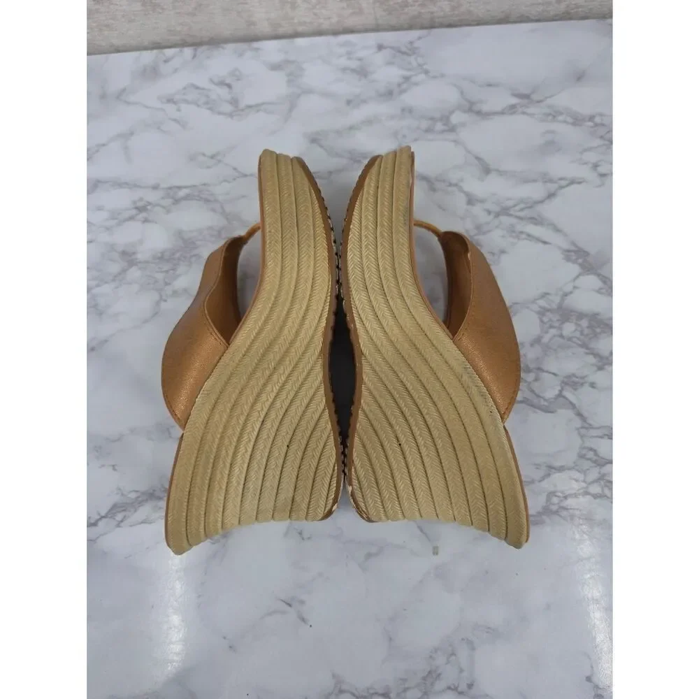 Y2K Vintage Wedge Platform Thong Sandals in Tan Leather Sttraps